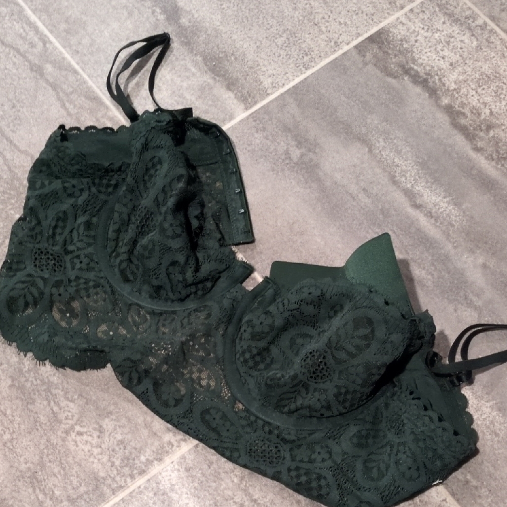 Dark Green Lace Underwire Bra